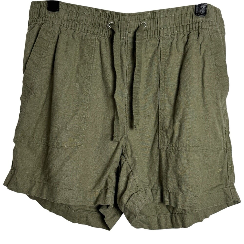 Nautica Lounge Shorts Women M Olive Green Linen Blend Coastal Drawstring Casual
